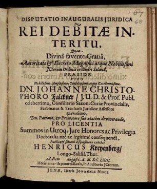 Disputatio Inauguralis Iuridica De Rei Debitae Interitu