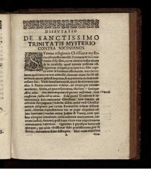 Disputatio De Sanctissimo Trinitatis Mysterio Contra Socinianos