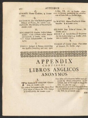 Appendix Continens Libros Anglicos Anonymos