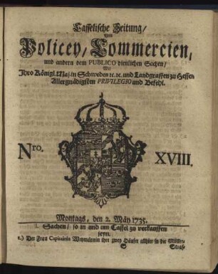 Nro. XVIII, Montags, den 2. May 1735