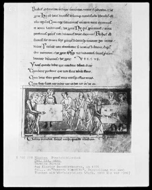 Carmina Burana — Darstellung von zwei Tischen mit Würfelspielern, Folio 92recto