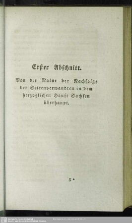 Erster Abschnitt. Von der Natur der Nachfolge der Seitenverwandten in dem herzoglichen Hause Sachsen überhaupt