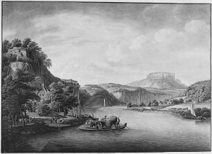 Blick von Rathen nach dem Lilienstein : Rathen, Wagenfähre