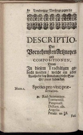 Descriptio. Der Vornehmsten Artzneyen und Compositionen, ...