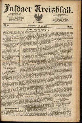 Erste Ausgabe vom Samstag, den 29. Juli 1899.