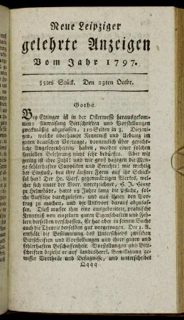 85tes Stück. Den 23ten Octbr.