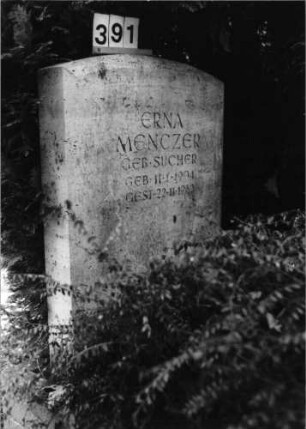 Grabstein 391 (Index: 100092495) Material: Marmor Zustand: gut Maße HxBxT: 98x70x15 cm Beschreibung: Stele mit Segmentbogenabschluß: Grabstein 391