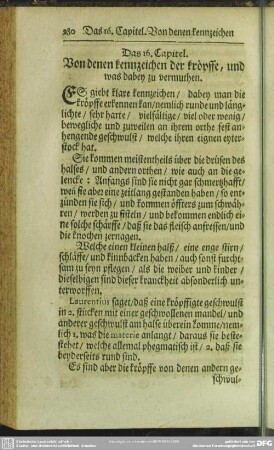 Das 16. Capitel. Von denen kennzeichen der kröpffe, und was dabey zu vermuthen