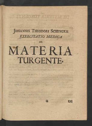 Exercitatio Medica De Materia Turgente.