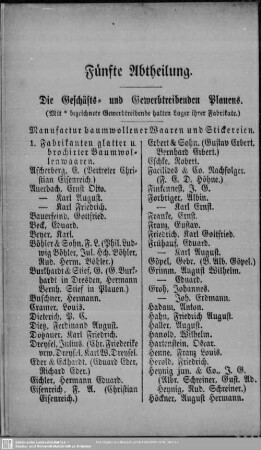 Fünfte Abtheilung. Berufsklassen und Gewerbebetriebe : Fünfte Abtheilung. Die Geschäfts- und Gewerbetreibenden Plauens