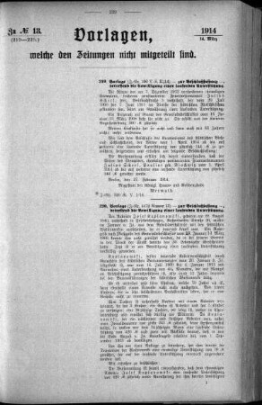 Anlage: zu No.13. (219-225.), Vorlagen, welche den Zeitungen nicht mitgeteilt sind