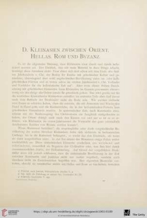 D. Kleinasien zwischen Orient, Hellas, Rom und Byzanz
