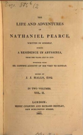 The life and adventures of Nathaniel Pearce, 2. - VIII, 349 S.