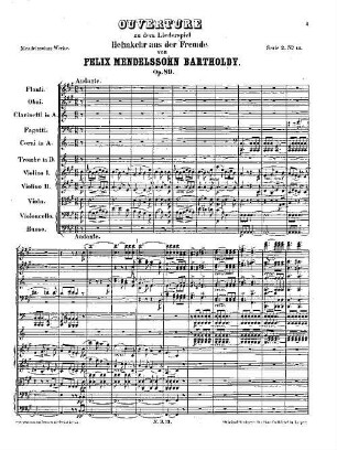 Felix Mendelssohn-Bartholdys Werke, 2,13. Nr. 13, Ouverture zu dem Liederspiel Heimkehr aus der Fremde : op. 89 in A. - 18 S. - Pl.-Nr. M.B.13