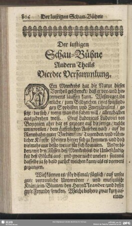 Der lustigen Schau-Bühne Andern Theils Vierdte Versammlung