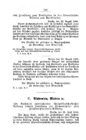 Nachweis ausreichender schulwissenschaftlicher Bildung behufs Zulassung zur Zeichenlehrer- oder Zeichenlehrerinnen-Prüfung : [C. Akademien, Museen etc.]