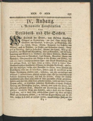 1. Renovirte Constitution von Verlöbniß- und Ehe-Sachen.