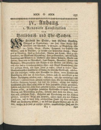 1. Renovirte Constitution von Verlöbniß- und Ehe-Sachen.
