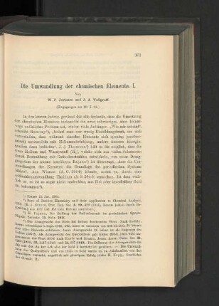Die Umwandlung der chemischen Elemente. I.