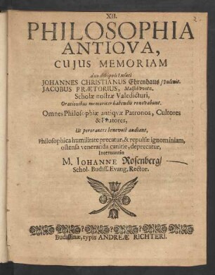 XII. Philosophia Antiqua