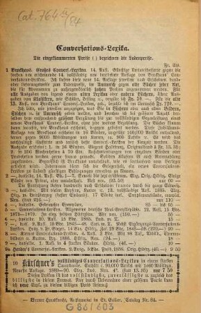 Antiquarischer Katalog von Werner Hausknecht, Buchhandlung und Antiquariat, St. Gallen. 84. [ca. 1894]