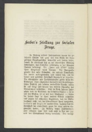 Huber's Stellung zur socialen Frage