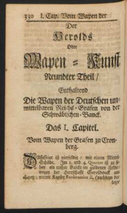 Das I. Capitel. Vom Wapen der Grafen zu Cronberg
