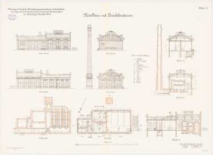 Königliches Materialprüfungsamt, Berlin-Lichterfelde: Kesselhaus und Feuerlaboratorium. Grundrisse, Anischten und Schnitte, 1:100
