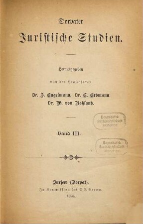 Dorpater juristische Studien. 3. 1894