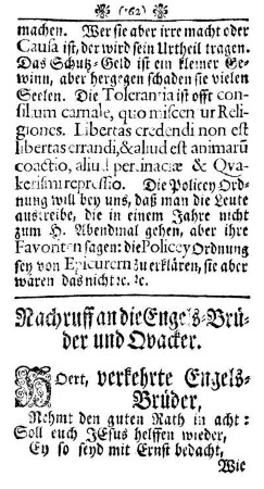 Nachruff an die Engels-Brüder und Quacker.