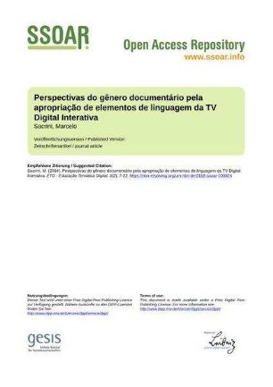Perspectivas do gênero documentário pela apropriação de elementos de linguagem da TV Digital Interativa