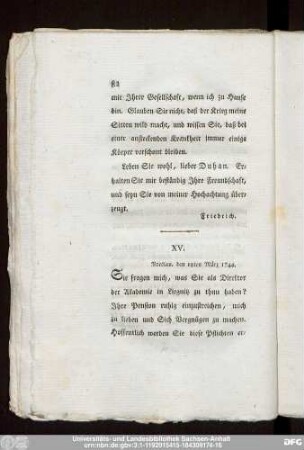 XV. Breslau, den 18ten März 1744.