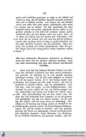 Wie herr Johannsen Wernhern freiherren zu Zimbern noch ain sone und ain dochter geboren worden, auch von dem baurenkrieg und was sich derzeit zue Rotweil verloffen.