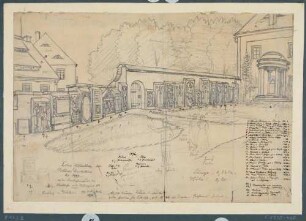 Der Friedhof an der neuen Kirche in Döhlen (Freital) mit den Grabmalen aus der alten Kirche mit Bezeichnung (1899 in Denkmalshalle umgesetzt)