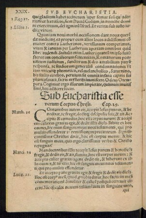 Sub Eucharistia esse verum Corpus Christi. Cap. 29.