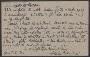Brief an B. Schott's Söhne : 05.08.1921