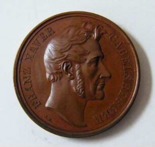 Gedenkmedaille Franz Xaver Gabelsberger : Sammlung Beinhorn. Gedenkmedaille Franz Xaver Gabelsberger. Bronze; Durchmesser 28 mm, Gewicht 11,4 g (J. A. Ries). Dresden: SLUB R c 0037