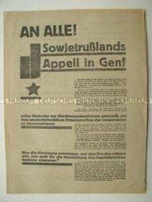 Kommunistische Flugschrift mit dem Text der Deklaration der Sowjetunion auf der Genfer Abrüstungskonferenz
