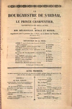 Le bourgmestre de Sardam ou le prince Charpentier : vaudeville en deux actes