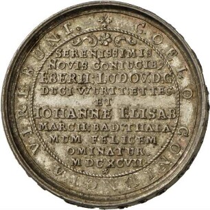 Medaille auf die Vermählung Eberhard Ludwigs von Württemberg und Johanna Elisabeths von Baden-Durlach, 1697