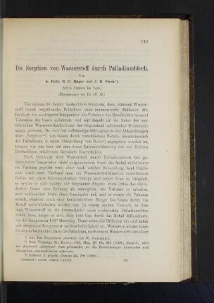 Die Sorption von Wasserstoff durch Palladiumblech.