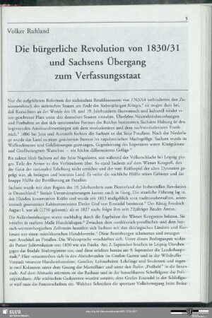 Die bürgerliche Revolution von 1830/31 und Sachsens Übergang zum Verfassungsstaat