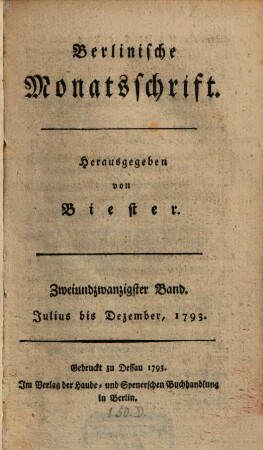 Berlinische Monatsschrift. 22. 1793