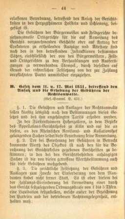 B. Gesetz vom 11. u. 12. Mai 1851