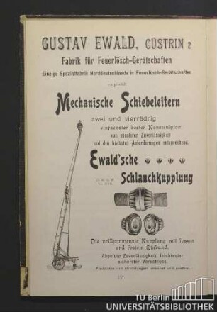 Gustav Ewald, Fabrik für Feuerlösch-Gerätschaften, Mechanische Schiebeleitern, Ewald'sche Schlauchkupplung