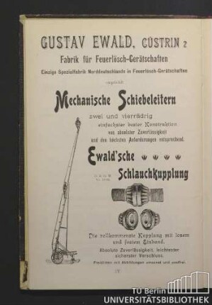 Gustav Ewald, Fabrik für Feuerlösch-Gerätschaften, Mechanische Schiebeleitern, Ewald'sche Schlauchkupplung