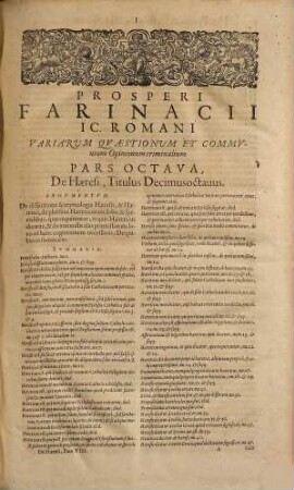 Dn. Prosp(eri) Farinacii I.C. Rom. ... Opervm Criminalivm Pars ... : cum indice duplici ..., 8. Tractatus De Haeresi