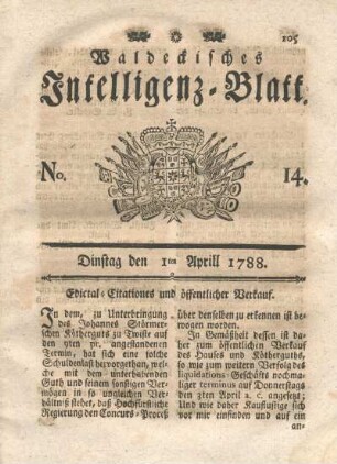 No. 14. Dinstag den 1ten Aprill 1788
