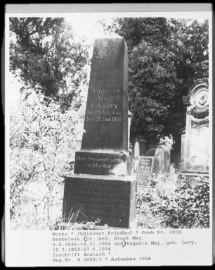 Grabstein von Auguste May, geborene Levy (gestorben 1934.06.27)