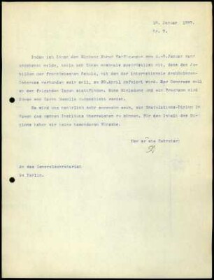Bericht des ersten Sekretars an das General-Sekretariat